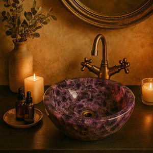 Lavabo de piedra de amatista púrpura, fregadero de encimera de recipiente de cocina, cuenco moderno de cristal hecho a mano para decoración Interior de baño - Product Image 2