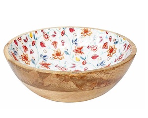 Cuenco para servir ensalada madera mango impreso esmalte personalizado fabricante nuevo diseño hecho a mano cuenco de madera para servir venta al por mayor - Product Image 4
