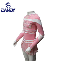Uniforme de danse de cheerleading de haute qualité, design rose, manches longues, compétition, femmes, diamants, équipe, jupe fluide pour enfants