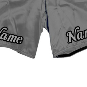 Pantalones Cortos de Satén Gris Personalizados para Hombre, Cintura Elástica, Logotipo Frontal, Nombre Personalizado Impreso en el Dobladillo Inferior, Tela Impermeable de Secado Rápido, Estilo MMA - Product Image 6