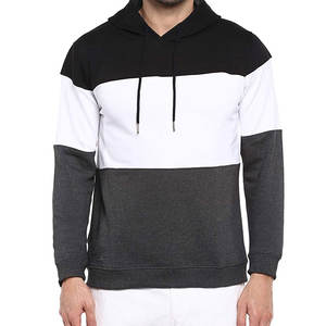 OEM Custom Men <b>Hoodie</b> Black White Charcoal Grey Tri Tone Colour Black <b>Fleece</b> Pullover Horizontal Panel <b>Hoodie</b> Factory Wholesale - Product Image 1