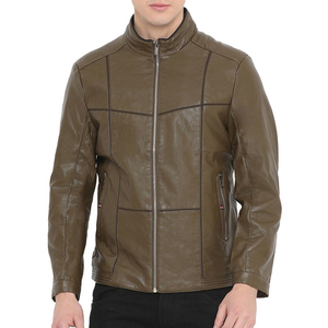 Solid Color Coated Genuine Leather Bomber Jacket Men Street Wear Winter with Customized Logo Front Printed All Sizes - Product Image 1