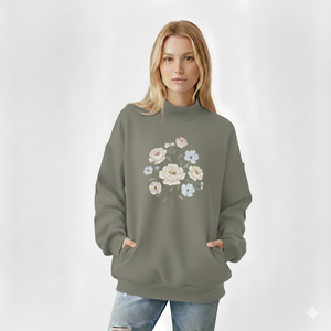 Sudadera de Cuello Alto de Gran Tamaño, Tejida, de Forro Polar, Lisa, Informal, Ecológica para Mujer - Product Image 1