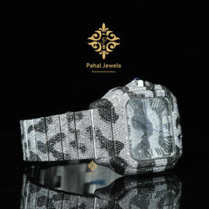 Reloj de Pulsera para Hombre con Diamantes Moissanite Negros y Blancos, Totalmente Engastado, Movimiento Mecánico Automático para Proveedores Indios - Product Image 5