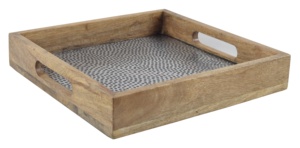 Plateau carré rustique moderne élégant avec poignée, plateau de service en bois de manguier naturel durable personnalisé, motif rectangulaire, usage domestique - Product Image 5