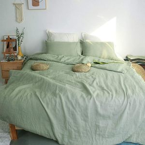 Juego de funda nórdica de algodón orgánico 100% de tamaño Queen 200TC edredón de 3 piezas ropa de cama de lino francés lavado a la piedra cómodo para el hogar Hotel - Product Image 2