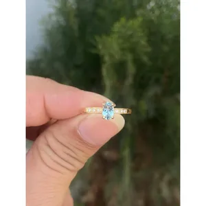 14K Gold Aquamarine Diamond Oval Cut <b>Ring</b> Handmade Luxury Fine Jewelry Wholesale Supplier - Product Image 1