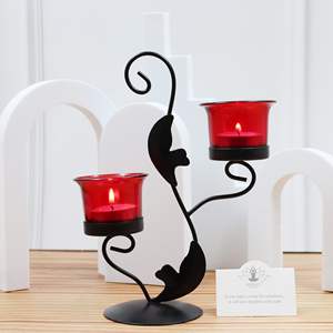 Bougeoirs en verre transparent de luxe pour mariage et décor d'événement de Noël Pièce maîtresse de Noël élégante Lanternes en métal et bocaux à bougies - Product Image 2