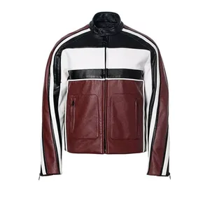 Veste vintage en cuir noir délavé avec ceinture élastique et poignets en relief graphique personnalisée OEM - Product Image 5