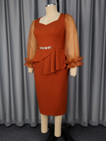 ADR051169 Robe de bureau pour femme à col cœur en maille à manches longues, patchwork et volants, idéale pour l'été
