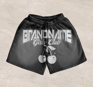 Shorts de sport pour homme en coton 100% avec imprimé floqué étoile en strass rouge délavé, anti-UV, respirant, style vintage vieilli avec cordon de serrage - Product Image 4