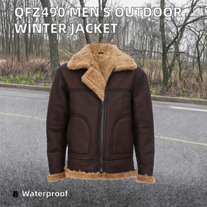 Veste Safari d'Hiver pour Homme Col Montant en Cuir Véritable Enduit Imperméable Motif Uni Teint en Denim Épaisseur Standard OEM - Product Image 2