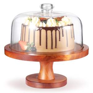 Support à gâteau en bois professionnel avec dôme en verre, idéal pour les boulangeries, les événements de restauration et les réceptions élégantes à domicile - Product Image 2