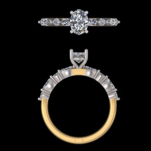 Elegante Anillo de Compromiso con Diamante Ovalado de 1.17 Quilates y Piedras Laterales en Forma de Pera y Redondas, en Oro de Dos Tonos, Joyería Nupcial de Diseño - Product Image 2