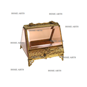 Caja de almacenamiento de joyería de latón y vidrio Diseño maravilloso Joyero cosmético de color dorado al precio más barato - Product Image 1