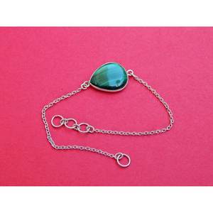 Bracelet malachite en argent sterling 925 cabochon de pierres précieuses fait à la main bracelet à breloques fines pour filles et femmes BR0047-GS - Product Image 4