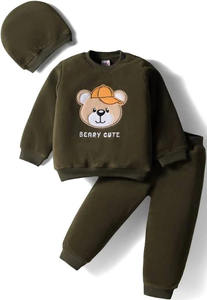Beary <b>Cute</b> Unisex Kids Winter Fleece Clothing Set with <b>Sweatshirt</b> Joggers & Cap for 2-8 Years Old - Product Image 5