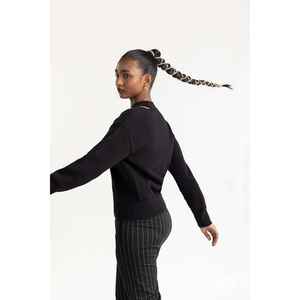 Pull noir vintage coréen pour femme avec découpes aux épaules et col à nœud, taille XS, pour l'automne et l'hiver - Product Image 5