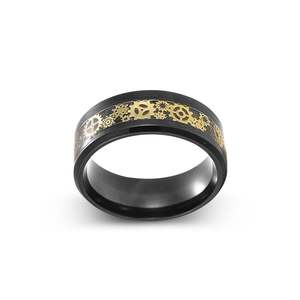 Jeulia Carbon Fiber Gear <b>Titanium</b> Steel Men's Wedding Band - Product Image 1