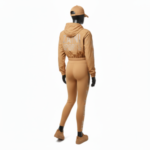 Conjunto de Chaqueta Cortavientos para Mujer, Ligero, de Poliéster y Nailon, Suave al Tacto, Color Bronceado, Logotipo de Transferencia Térmica con Pedrería, Talla Grande - Product Image 2