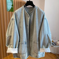 Veste en jean moderne pour femme, décontractée et élégante, manches courtes bouffantes, doublure 100% coton, rayures tricotées, écologique, personnalisable
