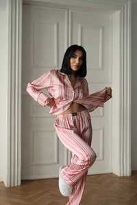 Conjunto de Pijama de Satén para Mujer, Camisa de Manga Larga con Cuello en V y Botones, Pantalones Cortos, Ropa de Dormir Térmica Suave, Cintura Elástica, Primavera - Product Image 2