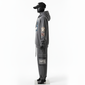 Chándal de gran tamaño para mujer 330GSM tela de lana de algodón bordado personalizado Logo Cargo Joggers conjunto con capucha chándales de talla grande - Product Image 3