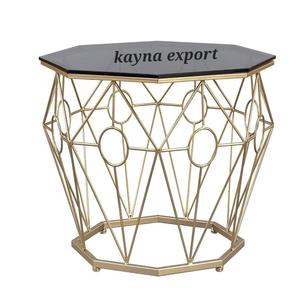 Mesa auxiliar de hierro forjado nórdico hecha a medida, comedor al aire libre de Metal dorado y cristal negro para apartamento, hogar, oficina, muebles de sala de estar - Product Image 1