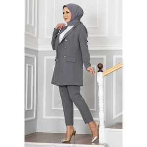 Conjunto de hiyab gris oscuro con detalle de cuello tipo pañuelo, elegante para damas de oficina - Product Image 5