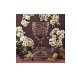 Rustic Floral Engraved Metal Goblet <b>Cup</b> | Vintage Decorative Chalice <b>for</b> Kitchen Bar Wedding Table Decor Accessories Classic - Product Image 1