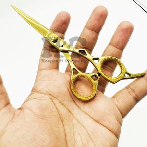 Tijeras de peluquero de acero inoxidable respetuosas con el medio ambiente, tijeras de corte de pelo de hoja recta de salón de belleza dorada, mango de goma - Product Image 4