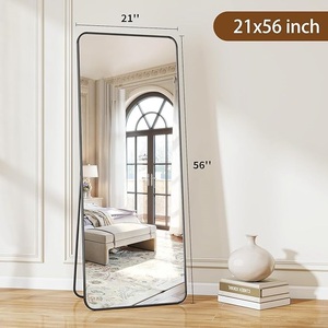 Miroir mural moderne argenté, noir et or, pleine longueur, coin arrondi, suspendu au sol, adapté à la chambre à coucher ou au dressing - Product Image 2