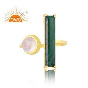 ที่ขายดีที่สุดเงินสเตอร์ลิง18พันชุบทอง Malachite และรุ้งดวงจันทร์หินพลอยแหวน Demi ผู้ผลิตเครื่องประดับปรับ - Product Image 2