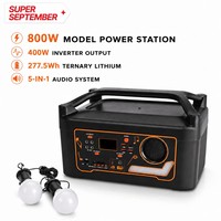 Station d'alimentation portable série 800W, batterie LiFePO4 277,5Wh, générateur solaire professionnel, 5 ports USB QC4.0, haut-parleur Bluetooth, radio FM