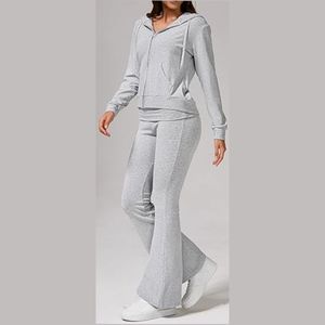 Ensemble de survêtement de haute qualité imprimé pour femmes grande taille, personnalisé, 2 pièces, sweat à capuche zippé, pantalon évasé, survêtement de sport, streetwear, jogging - Product Image 4