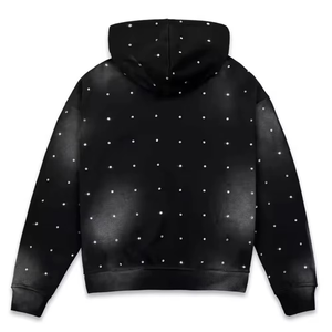 Sweat à capuche lourd de haute qualité sweat-shirt personnalisé avec broderie strass automne lavé à l'acide délavé strass à capuche - Product Image 4
