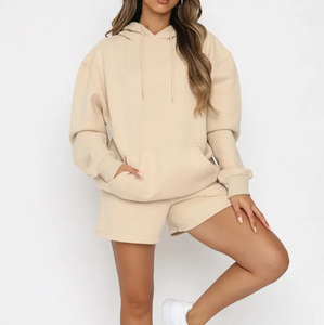 <b>Women</b> <b>Shorts</b> Sets 2026 Custom Logo Summer New Woman <b>Long</b> Sleeve hoodie With Biker <b>Shorts</b> Two 2 Piece Set - Product Image 1