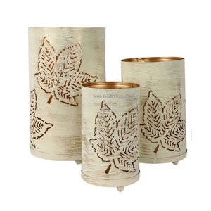Set Of 3 Maple <b>Leaf</b> Design Round Iron Votive Candle Holder White Color for Home and Christmas <b>Lighting</b> Decoration - Product Image 1