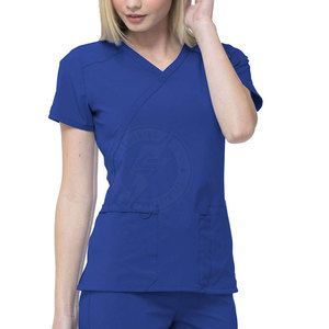 Custom Design Outdoor Use Women Mock Wrap <b>Tops</b> Solid Color Comfortable Women <b>Scrub</b> Mock Wrap <b>Tops</b> - Product Image 5