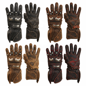 Gants de moto en cuir de vachette fabriqués au Pakistan avec logo personnalisé, manchette en cuir vieilli marron, gants de motard. - Product Image 1