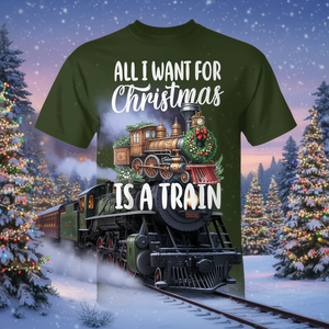 Maglietta Promozionale 'All I Want for Christmas' con Locomotiva a Vapore, Abbigliamento Natalizio - Product Image 3
