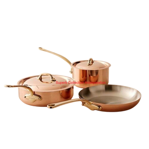 ชุดเครื่องครัวทองแดงทุบด้วยมือพร้อมฝาปิดหม้อนำความร้อนและกระทะครัวสำหรับใช้ในบ้านและมืออาชีพ - Product Image 4