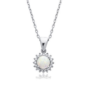 สร้อยคอหินโอปอลสีขาวทรงกลมสำหรับผู้หญิงหินโอปอล CZ ดีไซน์แบบแฮนด์เมด925เงินสเตอร์ลิงทำด้วยมือ - Product Image 3