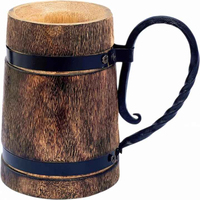 Chope à bière en bois artisanale de haute qualité, écologique, durable, design rustique sculpté, personnalisable pour cadeau de mariage, café, thé