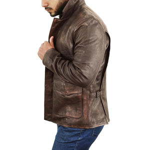 Veste en cuir véritable pour homme, style col montant, avec logo personnalisé imprimé sur le tissu - Product Image 3