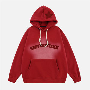 เสื้อฮู้ดโอเวอร์ไซส์ผ้าฝ้าย100% เกาหลีสำหรับทุกเพศเสื้อกันหนาวลำลองมีปกหน้าพิมพ์โลโก้แบบกำหนดเอง - Product Image 1