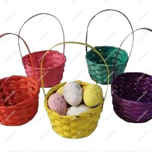 Ecowoodies Cute Bamboo Circle Mini Multi Color Vintage Eco-Friendly Multifunction Gift <b>Basket</b> Handle Modern Design Various Sizes - Product Image 3