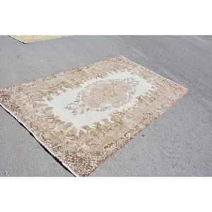 Vintage Rug, Large 5.3x9.2 ft Turkish Rug, <b>Brown</b> Abstract <b>Wool</b> Rug - Product Image 3