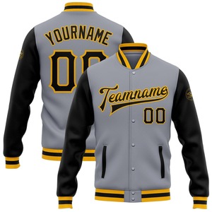 Direct Industry Wholesale Casual Winter Custom Gray Black-<b>Gold</b> Bomber Full-Snap Varsity Letterman Two Tone Jacket - Product Image 1