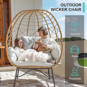 Surdimensionné Intérieur/Extérieur Crème Rembourré Osier Oeuf Chaise Patio Rotin Salon Meubles - Product Image 2